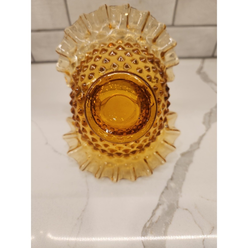 Fenton Vintage Amber Hobnail Glass Basket Ruffled Crimped Edges - Picture 6 of 9